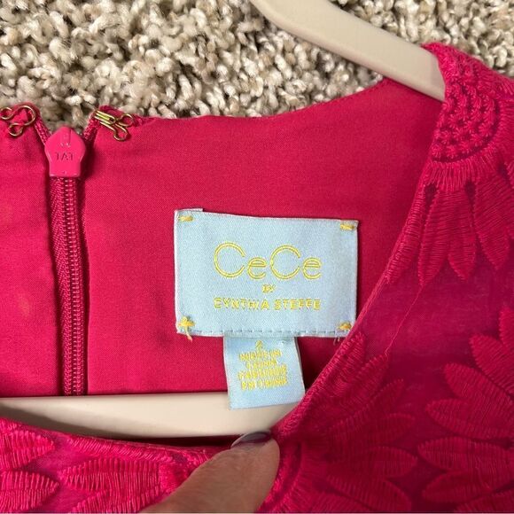 CeCe Dress Women’s 2 Hot Pink Embroidered Flower Sleeveless Shift - Picture 4 of 7